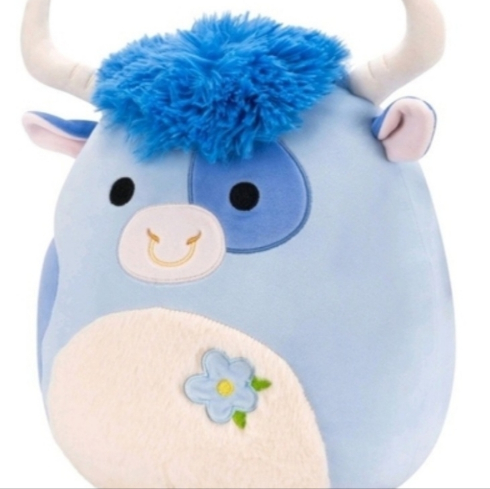 New Squishmallows 12" Bermayeh Blue Ball with Fuzzy White Belly and Flower Mediu - Picture 9 of 10